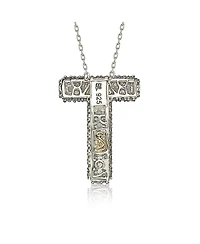Suzy Levian Sterling Silver Sapphire 3-d Letter "T" Initial Pendant