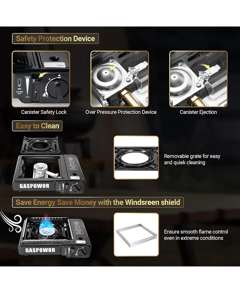 Propane or Butane Stove Dual Fuel Stove Portable Camping Stove with Carrying Case&Windblocker, 10,000 Btu Butane Propane Stove (Fuel Not Included)