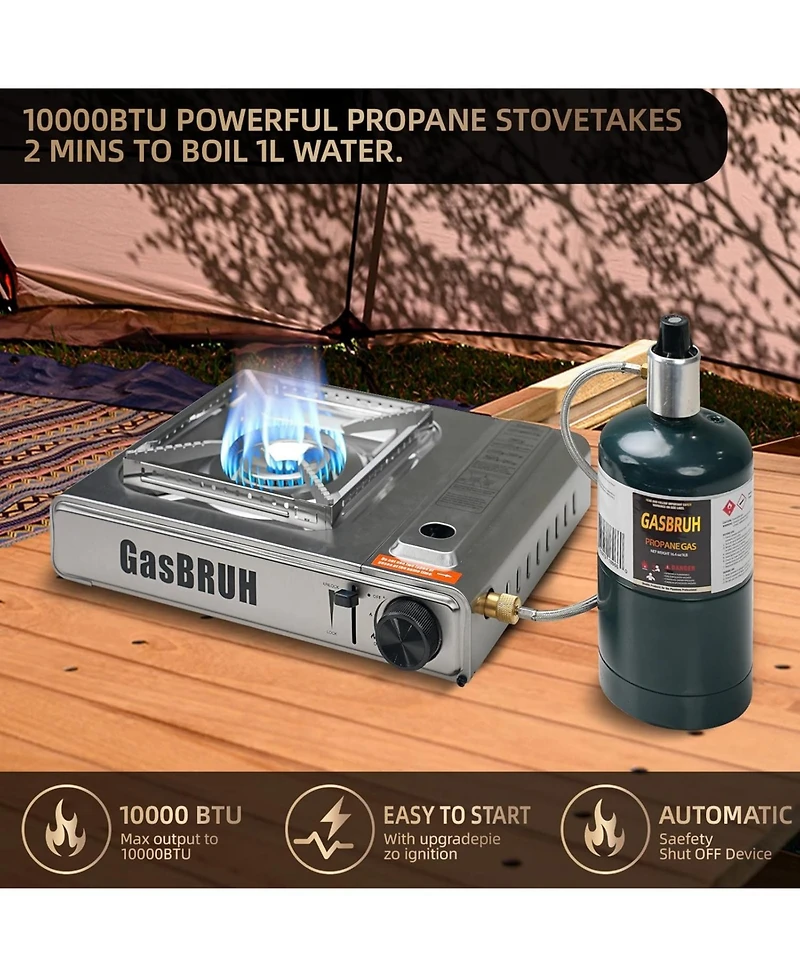 Aofar Dual Fuel Camping Stove, 10000BTU Portable Propane/Butane Gas Stove with Windblocker & Carry Case (Fuel Not Included).