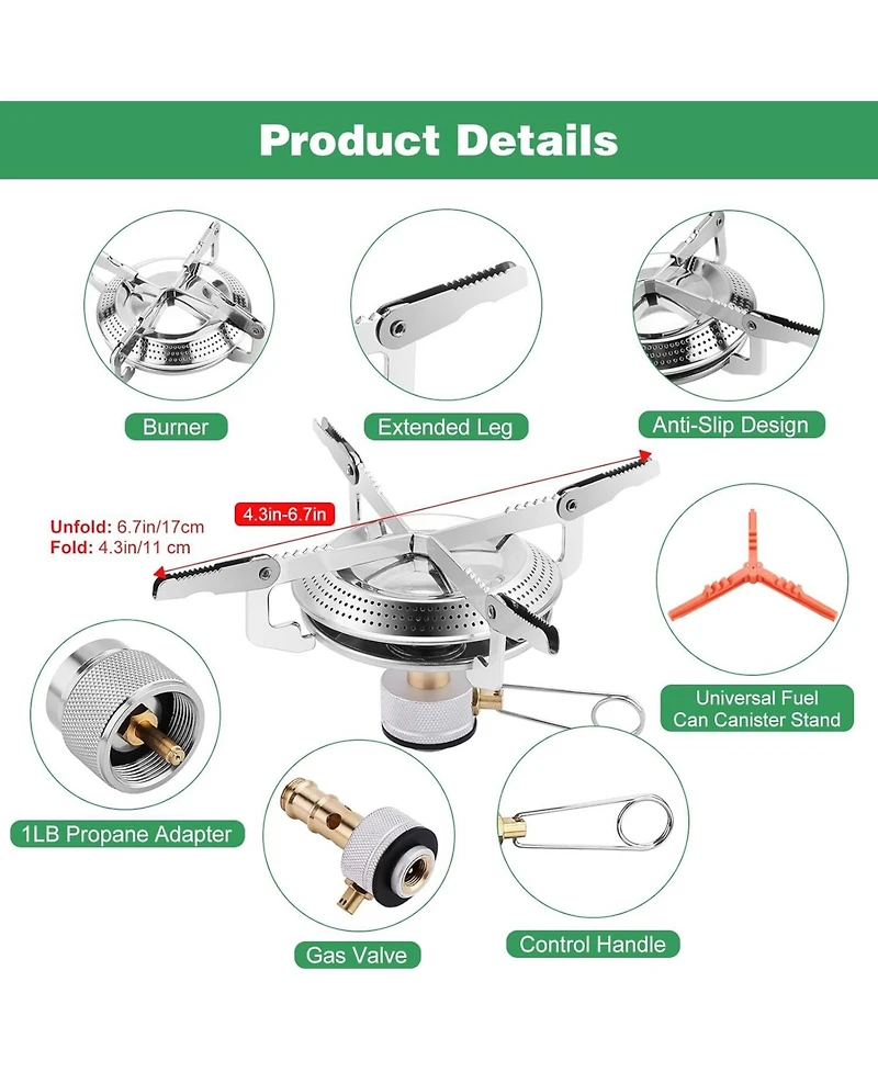 Aofar Portable Camping Stove Burner, Backpacking Stove with 1LB Propane Tank Adapter, Fuel Can Canister Stand and Carry Case, Portable Camping Burner