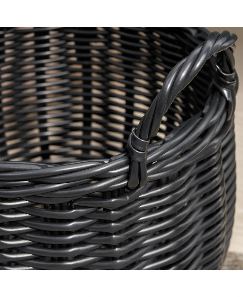 Rainsken Round Resin Woven Hamper Basket, with Handles, Multi-Purpose Organizer, for Decoration in Bedroom, Living Room, Laundry Room, Entryway