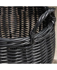 Rainsken Round Resin Woven Hamper Basket, with Handles, Multi-Purpose Organizer, for Decoration in Bedroom, Living Room, Laundry Room, Entryway