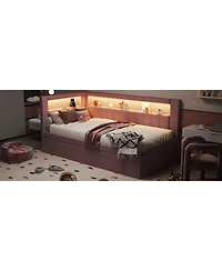Lovmor Upholstered Twin Size Platform Bed with Usb Ports and Led Belt With Trundle Pink