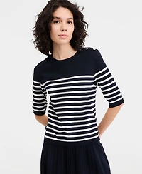 Nautica Jeans Women's Elbow-Sleeve Button-Trim Sweater