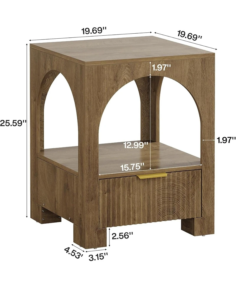 Tribesigns 2-Tier Wood Farmhouse Night Stand, with Open Shelf