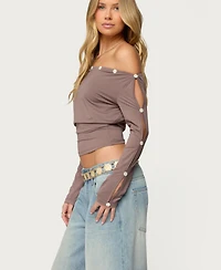 Edikted Women's Ronee Off Shoulder Button Cutout Top