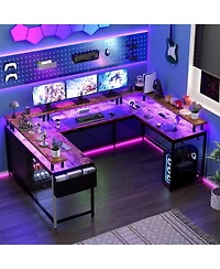 gaomon 78" U-Shaped Computer Desk with Power Outlets, Rgb Led and Storage, Reversible L-Shaped Gaming Desk