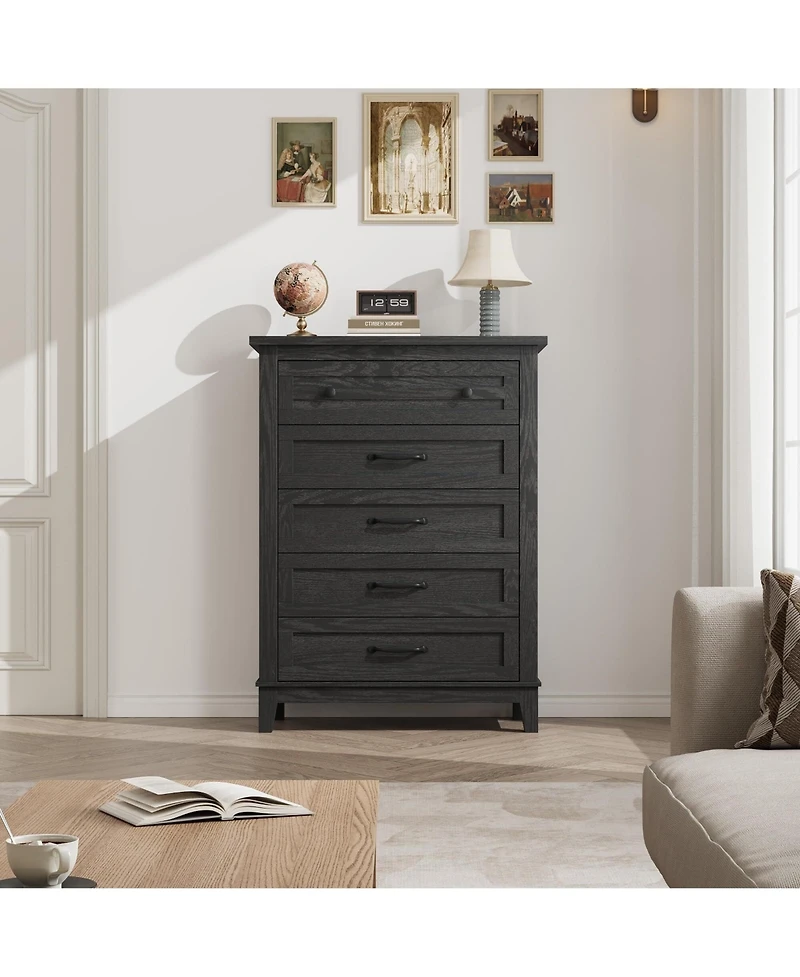 gaomon 5-Drawer Black Freestanding Wooden Chest, 41.3" Tall, Vertical Dresser for Living Room, Bedroom, Entryway ,measuring 31.5"L x 15.8&#x