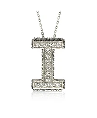 Suzy Levian Sterling Silver Sapphire 3-d Letter "I" Initial Pendant