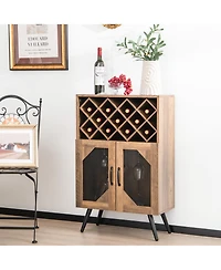 Costway 2-Door Kitchen Storage Bar Cabinet Buffet Sideboard w/ Wine Rack & Glass Holder