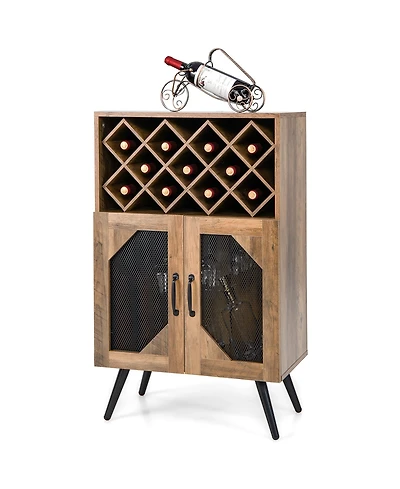 Costway 2-Door Kitchen Storage Bar Cabinet Buffet Sideboard w/ Wine Rack & Glass Holder