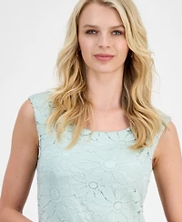 Connected Women's Floral-Lace Ruffle-Hem Sleeveless Dress