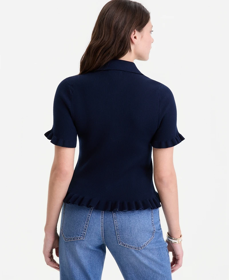 On 34th Women's Short-Sleeve Ruffle-Trim Collared Sweater, Macy's Exclusive