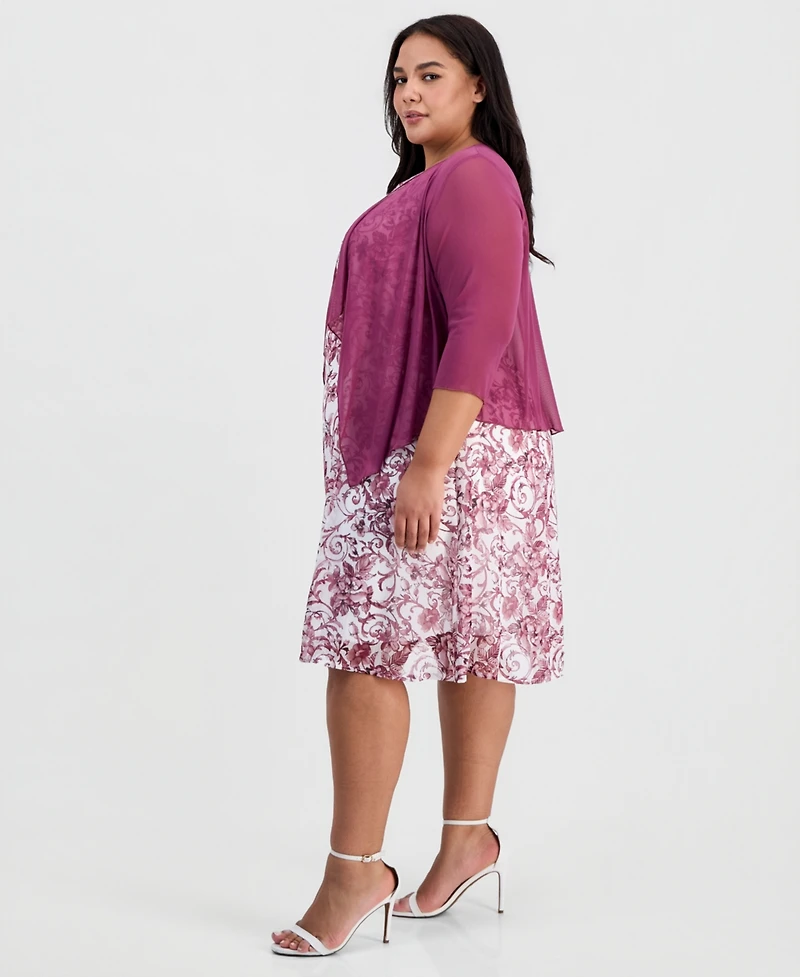 Connected Plus 2-Pc. Floral Chiffon Sleeveless Dress and Ruffle-Front Jacket