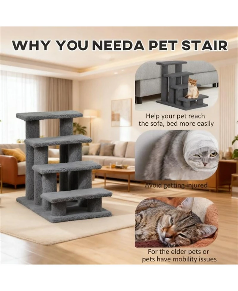 Aostirmotor Multi-Level Cat Scratching Post with Pet Stairs for Living Room & Bedroom
