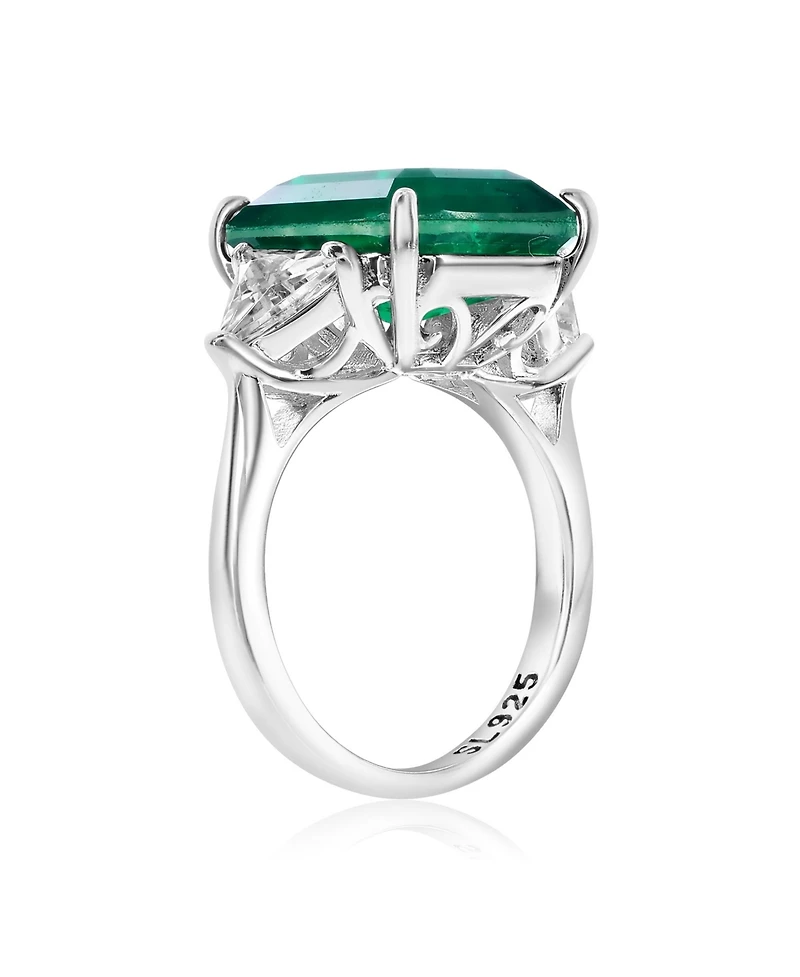 Suzy Levian New York Gala Collection Sterling Silver Large Firework Emerald-Cut Cubic Zirconia Trillion Accent 3-Stone Ring