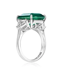Suzy Levian New York Gala Collection Sterling Silver Large Firework Emerald-Cut Cubic Zirconia Trillion Accent 3-Stone Ring