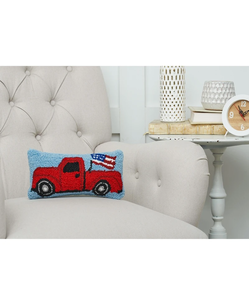 C&F Home Patriotic Retro Red Pickup Truck w/ Waving American Flag Hooked Small/Petite Accent Pillow