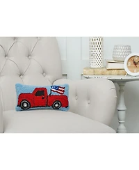 C&F Home Patriotic Retro Red Pickup Truck w/ Waving American Flag Hooked Small/Petite Accent Pillow