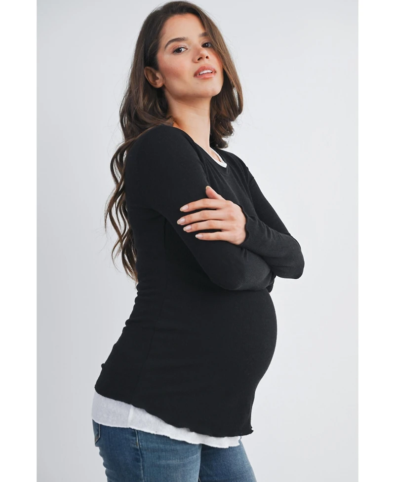 Hello Miz Maternity Ribbed Layer Contrast Long Sleeve Top