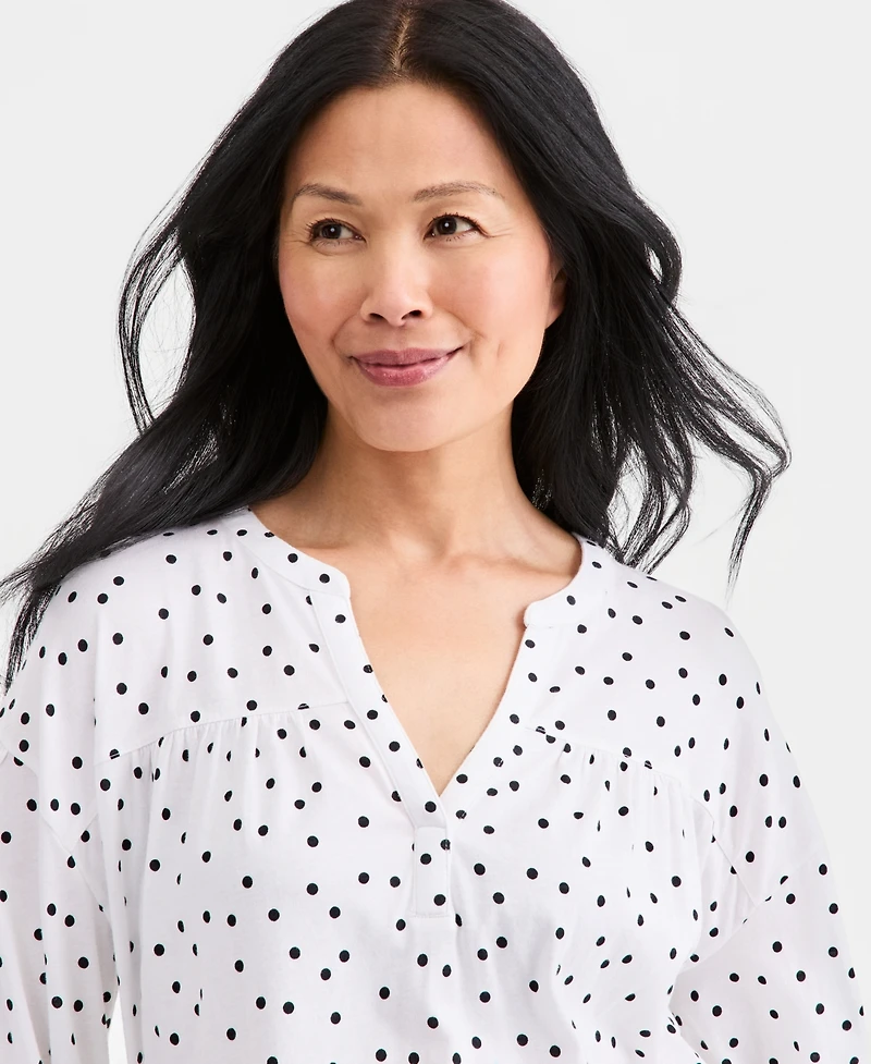 Style & Co Women's Printed 3/4 Sleeve Split-Neck Top