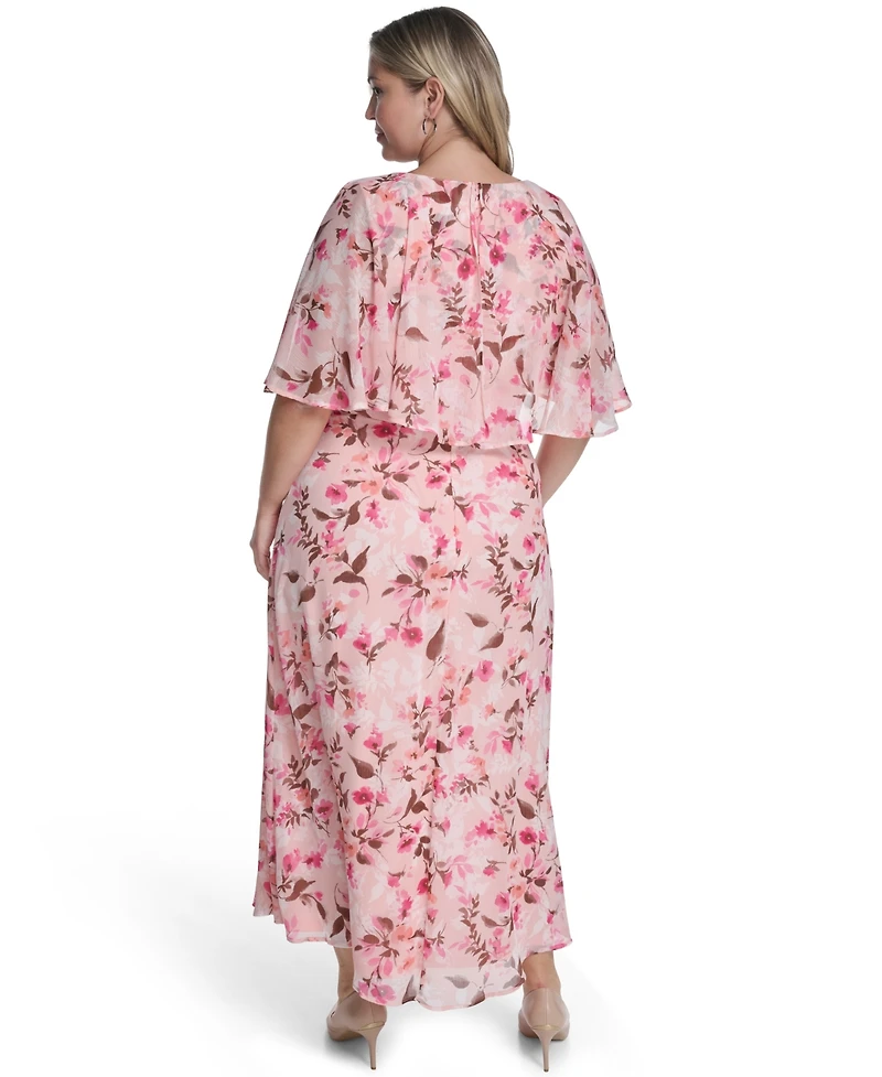 Calvin Klein Plus Smocked Waist Cape-Sleeve Dress