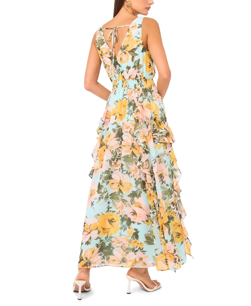 1.state Women's Sleeveless V-Neck Ruffle Maxi Dress