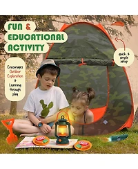 Clara Clark 17 Piece Kids Camping Play Set - with Pop Up Tent, Campfire and Camping Toys - for Indoor and Outdoor Pretend Play