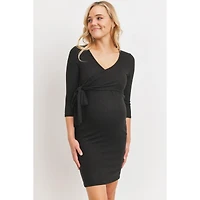 Hello Miz Maternity V Neck Wrap 3/4 Sleeve Nursing Dress