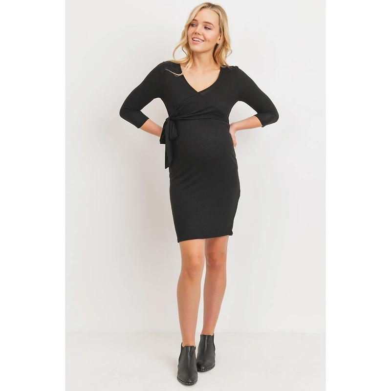 Hello Miz Maternity V Neck Wrap 3/4 Sleeve Nursing Dress