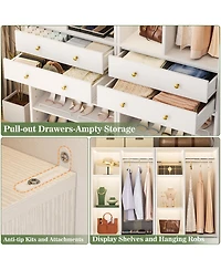 Aheaplus 28'' Freestanding Closet Storage System with 2 Drawers, Tower Hanging Rod, Shelves & Adjustable Shoe Racks