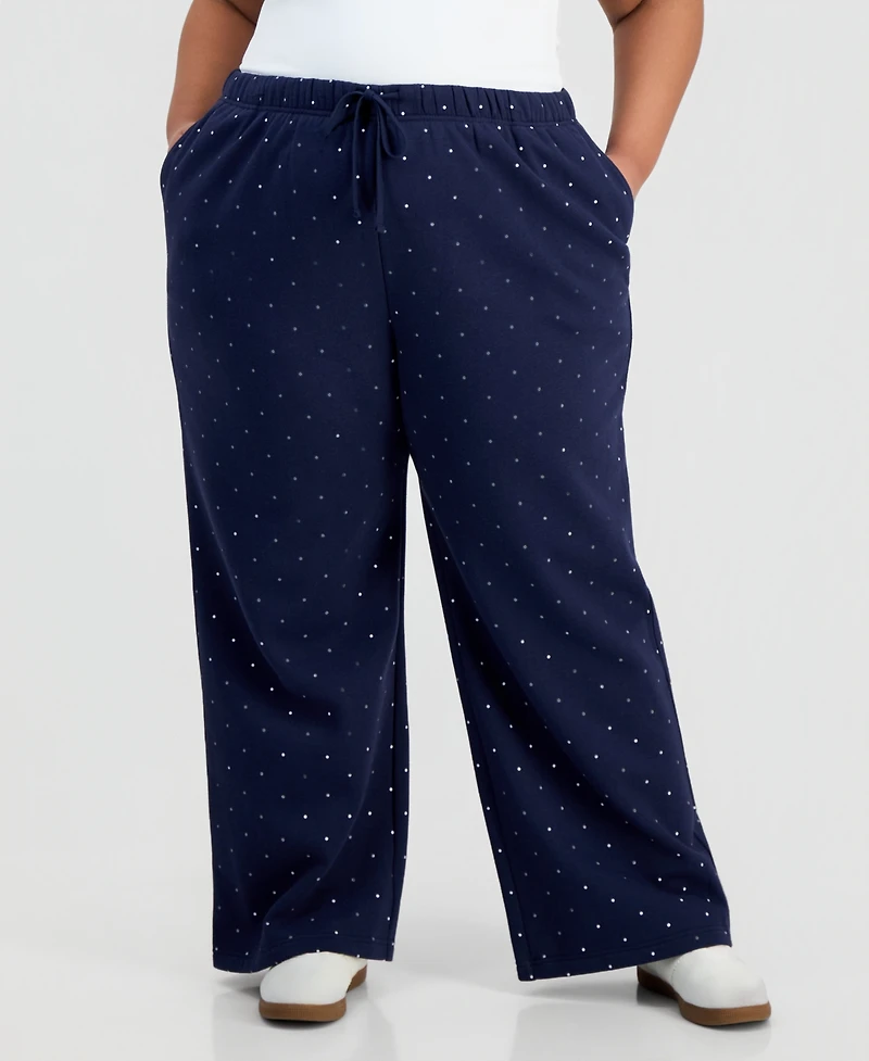 Planet Gold Trendy Plus Dot-Print Wide-Leg Fleece Pants