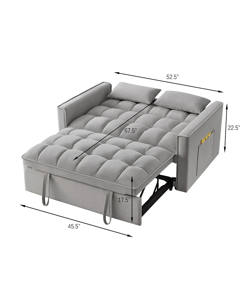 Clihome 4 in1 Loveseat Sofa Bed with Armrests & Storage Pockets, Multi-Function Tufted Pull-out Adjustable