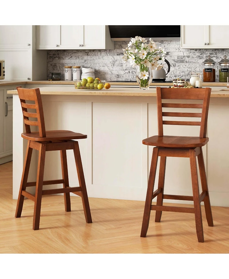 Costway 2 Pcs 24.5" Counter Height Bar Chairs Swivel Bar Stools with Hollow Backrest