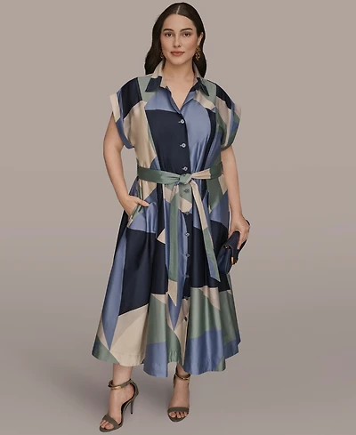 Donna Karan New York Plus Printed Collared Shirtdress