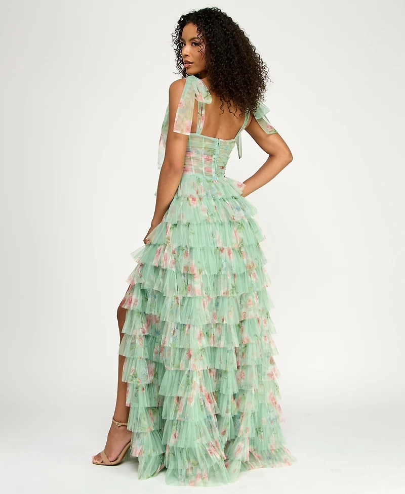 B Darlin Women's Wide Straps Ties V-Neck Gown