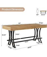 Tribesigns 63" Counter Height Dining Table with Metal Footrest, Rectangular Tall Kitchen Bar Table, Natural
