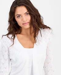 Robbie Bee Petite Pointelle Knit Open-Front Shrug