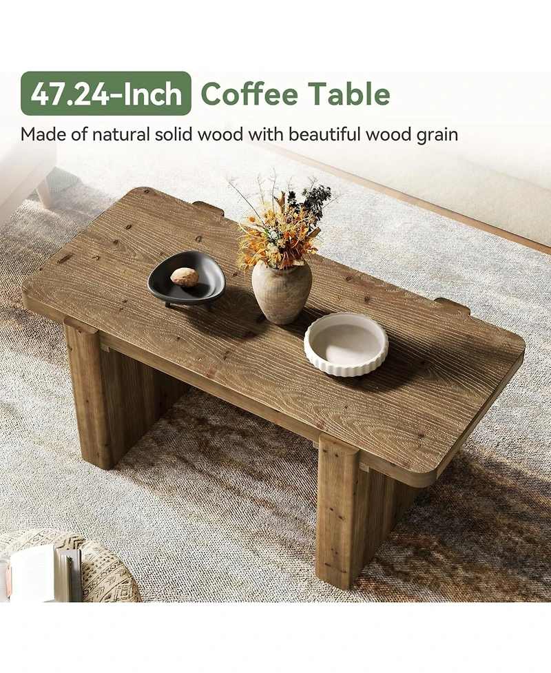 Tribesigns Farmhouse Coffee Table with Heavy-Duty Legs, Solid Wood