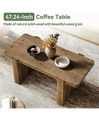 Tribesigns Farmhouse Coffee Table with Heavy-Duty Legs, Solid Wood