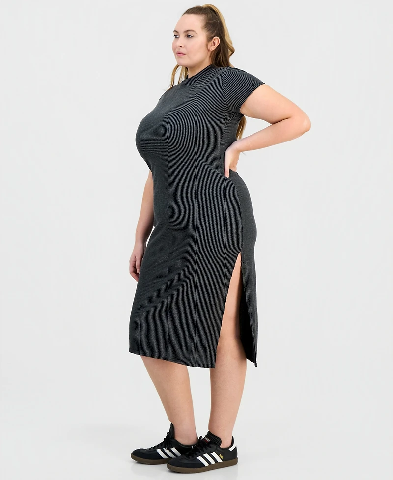 Full Circle Trends Trendy Plus Short-Sleeve Mock-Neck Midi Dress