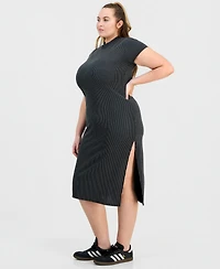Full Circle Trends Trendy Plus Short-Sleeve Mock-Neck Midi Dress