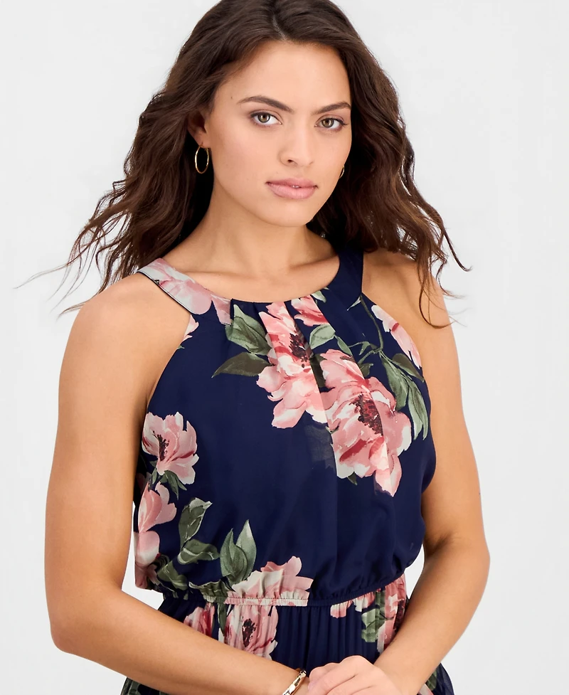 Robbie Bee Petite Printed Halter Pleated Maxi Dress