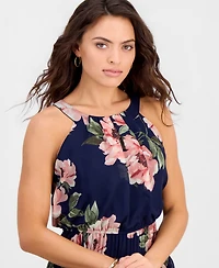 Robbie Bee Petite Printed Halter Pleated Maxi Dress