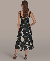 Donna Karan New York Petite Sleeveless Belted Midi A-Line Dress