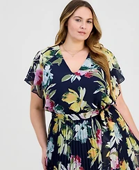 Robbie Bee Plus Flutter-Sleeve Chiffon Dress