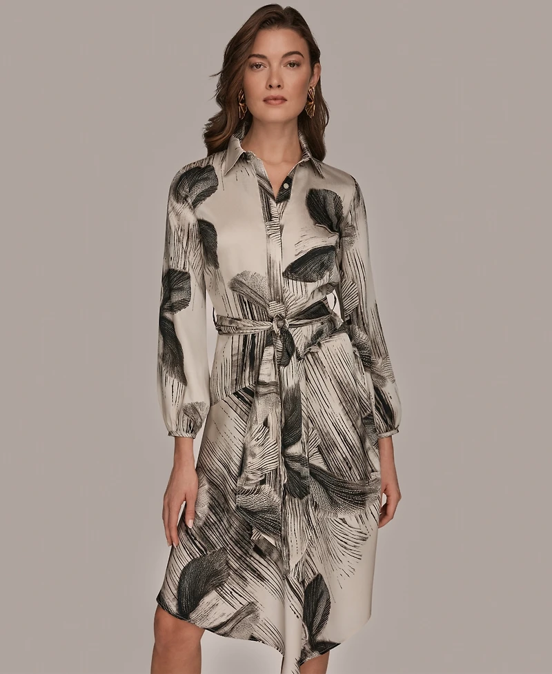 Donna Karan New York Women's Floral Collared Neck Shirt Dress