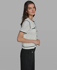 Karl Lagerfeld Paris Petite Short-Sleeve Tipped Sweater