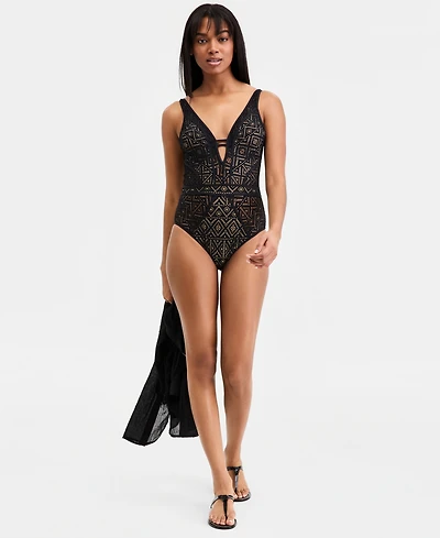Becca Women's Color Play Crochet Plunge One-Piece Swimsuit