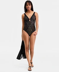 Becca Women's Color Play Crochet Plunge One-Piece Swimsuit